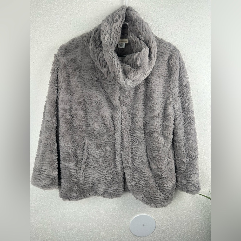 Collection Eighteen Faux Fur Silver Pine Gray Cowl Neck Jacket M/L